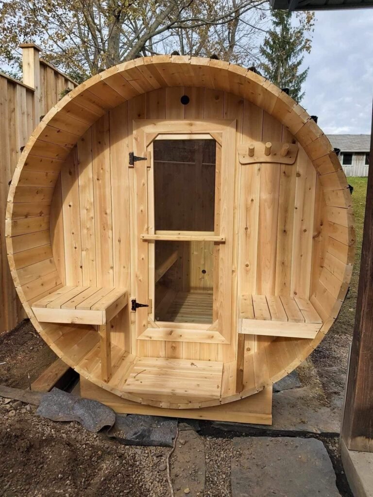 Sauna Baril avec porche et banc