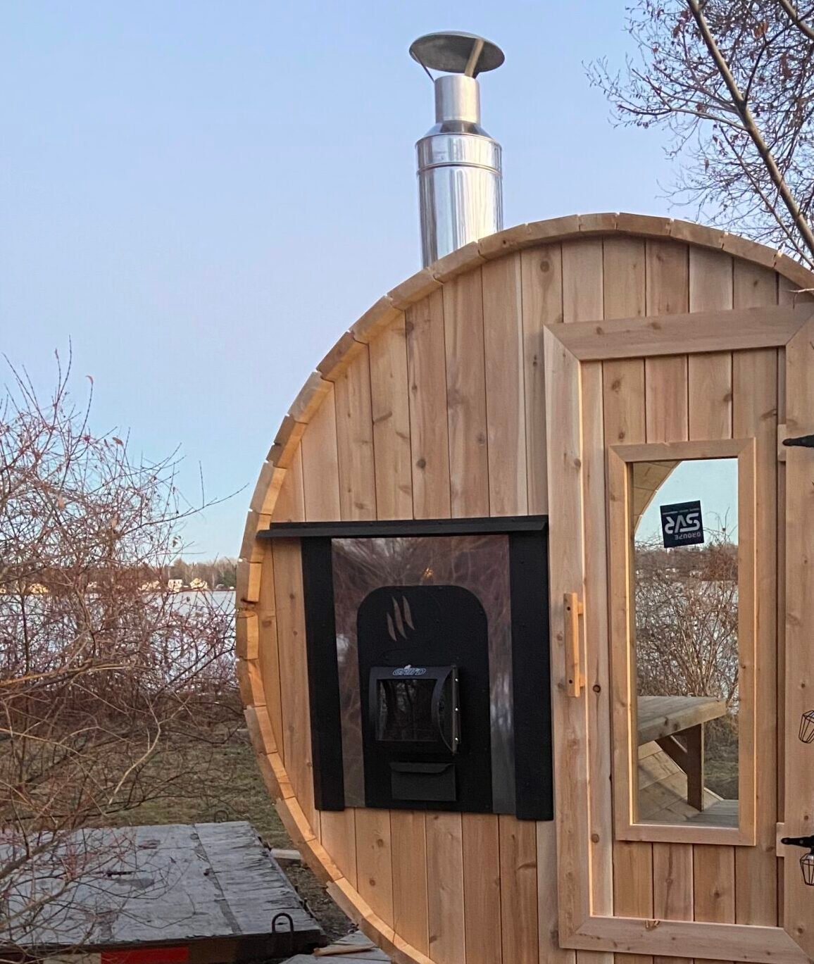 Sauna Baril avec foyer chargement avant